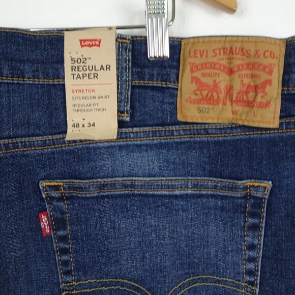 Levi's 502 Taper Jeans Big Men's Size 48x34 Blue Stretch Denim Regular Fit - Picture 6 of 10